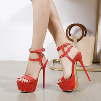 New sexy night club shoes thin heel waterproof platform ankle thin strap High Heel Sandals S-447 - Thumbnail 1