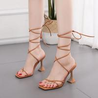Clip toe square headband wine cup and high heel sandals-Light Brown S-450 - Thumbnail 2