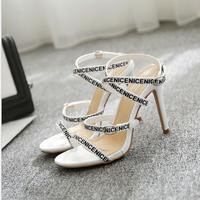 Letter ribbon high heeled sandals sexy thin heeled women's high heeled shoes S-451 - Thumbnail 4