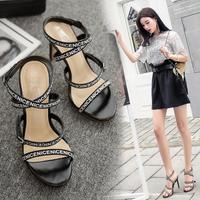 Letter ribbon high heeled sandals sexy thin heeled women's high heeled shoes S-451 - Thumbnail 3