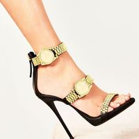 Fashion Sexy Gold Watch Decoration Simple High Heel Sandals S-454 - Thumbnail 2