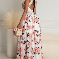 V-Neck Floral Sexy Lace Sling Dress - Thumbnail 1