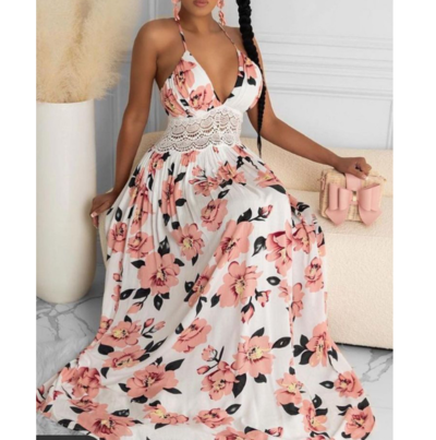 V-Neck Floral Sexy Lace Sling Dress