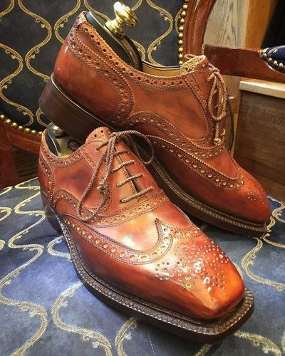 Men Handmade Classic Cheap Price Wingtip Brownish Leather Lace Up Shoes