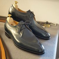 Gentelman Luxury Black Leather Handmade Lace Up Split Toe Formal Occasions Shoes, Office Wear Summer Shoes - Thumbnail 1