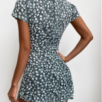 Short Sleeve Women'S V-Neck Printed Dress - Thumbnail 2