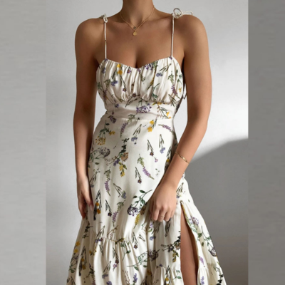 Sling sexy printed slit high waist dress - Thumbnail 2