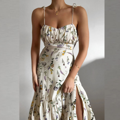 Sling Sexy Printed Slit High Waist Dress