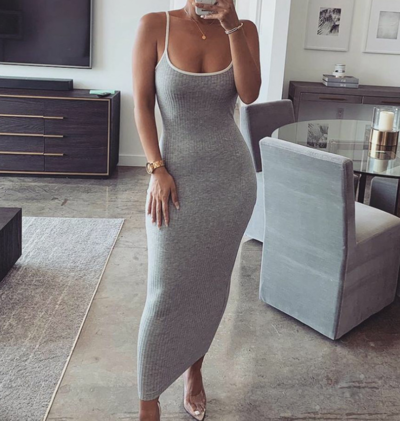 Solid Color Ladies Sling High Waist Sleeveless Dress