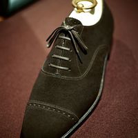 Men Black Suede Decent Dress Up Captoe Lace Up Handmade Shoes - Thumbnail 1