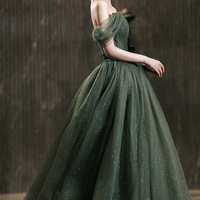 Green Tulle Long A Line Prom Dress Evening Dress - Thumbnail 1