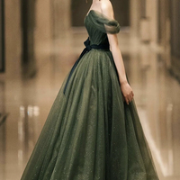 Green Tulle Long A Line Prom Dress Evening Dress - Thumbnail 5