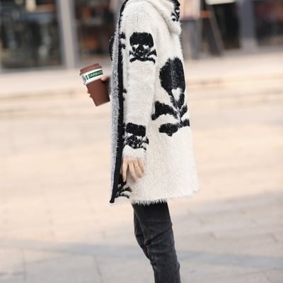 Skull mohair knitted cardigan sweater duster