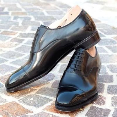 Black captoe wedding handmade men lace up shoes - Thumbnail 3