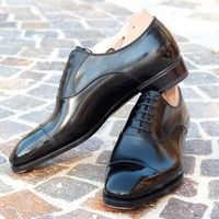 Black Captoe Wedding Handmade Men Lace Up Shoes - Thumbnail 1