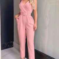 Women'S Solid Color V-Neck Casual Sexy Jumpsuit - Thumbnail 1