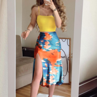 Design Printed Chiffon Two-Piece Set - Thumbnail 1