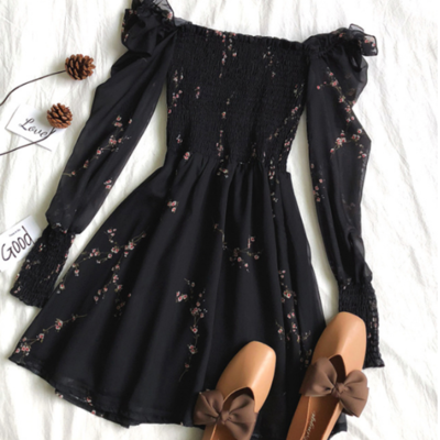 Temperament strapless chiffon casual floral dress