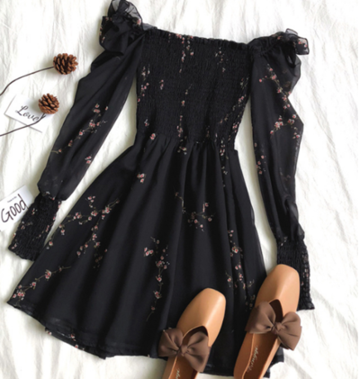 Temperament Strapless Chiffon Casual Floral Dress