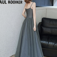 Gray tulle long A line prom dress evening dress - Thumbnail 7