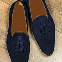 Royal Luxury Navy Blue Tassels Loafers Ideal Choice For Formal Dress Up Shoes - Thumbnail 1
