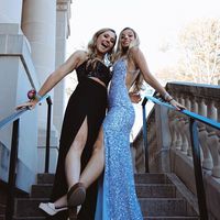SP1482,Glitter Mermaid V Neck Cross Back Blue Sequin Prom Dresses with Slit,Cross Back Tight Evening Party Gown - Thumbnail 3