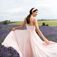 SP1484,Pink A-Line V Neck Chiffon Long Bridesmaid Dresses,Pink Long Wedding Party Gown - Thumbnail 2