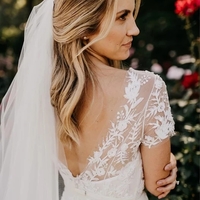 SP1487,Elegant A-Line Short Sleeve Open Back Tulle Lace Wedding Dresses - Thumbnail 1