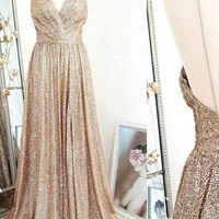 SP1490,Spaghetti Straps Gold Sequins Sheath Open Back Long Prom Dresses - Thumbnail 1