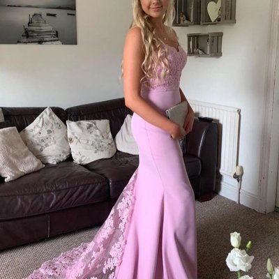 Sp1500,mermaid sweetheart pink elastic satin evening party dresses with lace - Thumbnail 4