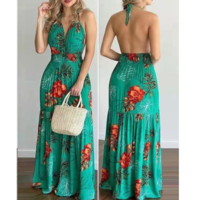 Fashion Ladies Backless Sling Printed Dress - Thumbnail 2