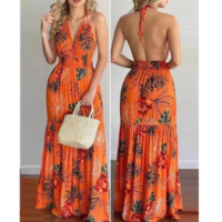 Fashion Ladies Backless Sling Printed Dress - Thumbnail 1