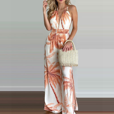 Sleeveless women's sling printed jumpsuit