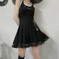 Gothic Lace Hem Pleated Skirt - Thumbnail 6