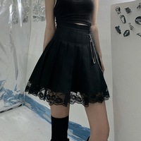 Gothic Lace Hem Pleated Skirt - Thumbnail 5