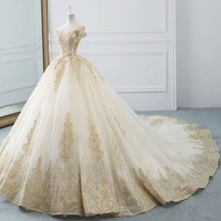 SP1502,Neck Bride Dress Beading Appliques Gorgeous Ball Gown Wedding Dresses - Thumbnail 1