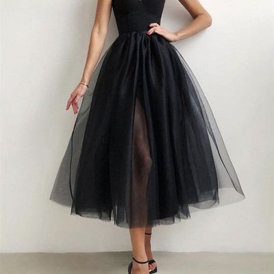 Sp1504,sexy black spaghetti straps a-line tulle homecoming dresses,short prom dresses with slit - Thumbnail 4