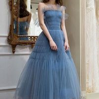 SP1508,Eleagnt Strapless Tulle A Line Tea Length Prom Dress with Pleats - Thumbnail 1