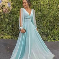 SP1512,Mint green v neck chiffon long prom dress evening dress - Thumbnail 1