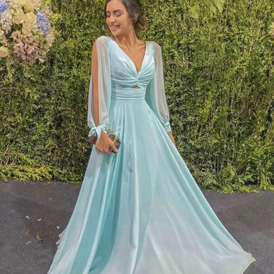 Sp1512,mint green v neck chiffon long prom dress evening dress - Thumbnail 4