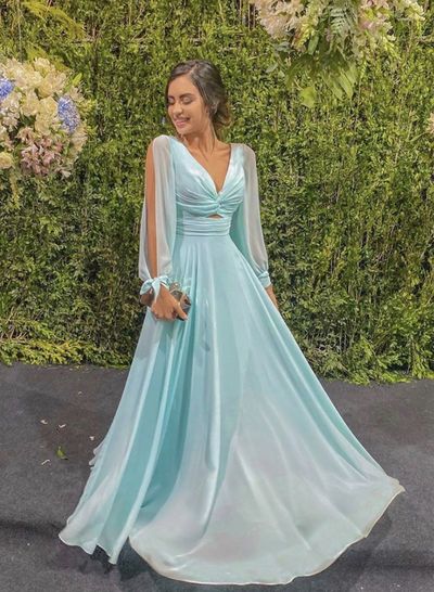 SP1512,Mint green v neck chiffon long prom dress evening dress