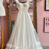 SP1513,Princess Ivory Lace Sweetheart A-Line Long Prom Dresses - Thumbnail 1