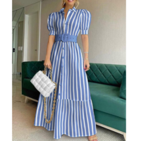 Solid Color High Waist Temperament Puff Sleeve Dress - Thumbnail 1