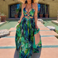 Fashion Printed High Waist Sleeveless Dress - Thumbnail 4