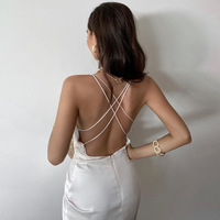 Sexy Backless Sling Solid Color Sleeveless Dress - Thumbnail 1