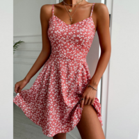 Sling Floral Sexy High Waist Dress - Thumbnail 1