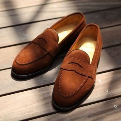 Coco Brown Suede Fashion Penny Loafer Ideal Choice Men Suede Shoes, Loafer Shoe For Driving 