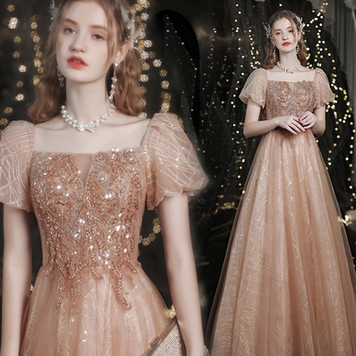 Cute tulle sequins long a line prom dress evening dress - Thumbnail 3