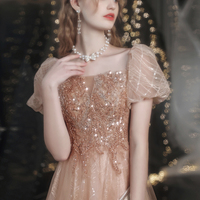 Cute tulle sequins long A line prom dress evening dress - Thumbnail 2