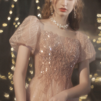 Cute tulle sequins long A line prom dress evening dress - Thumbnail 4